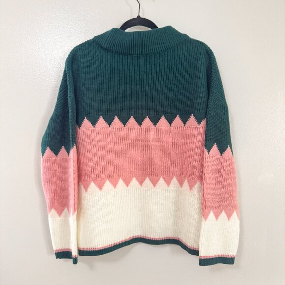 The Roadster Life Co Color Blocked Knit Sweater Green Pink Cream Women's Size L - Picture 3 of 6